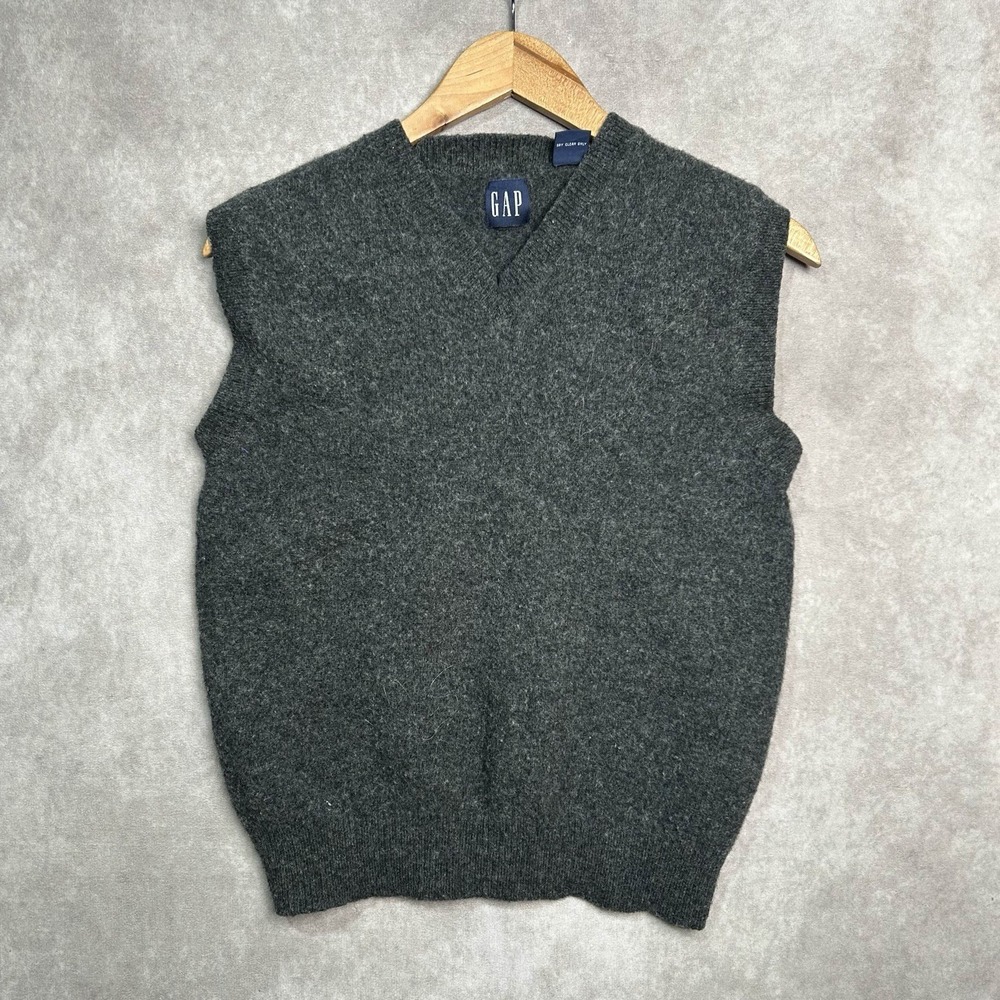 GAP Vintage 90's Men's V-Neck 100% Lambswool Sweater Vest Forest Gray Medium